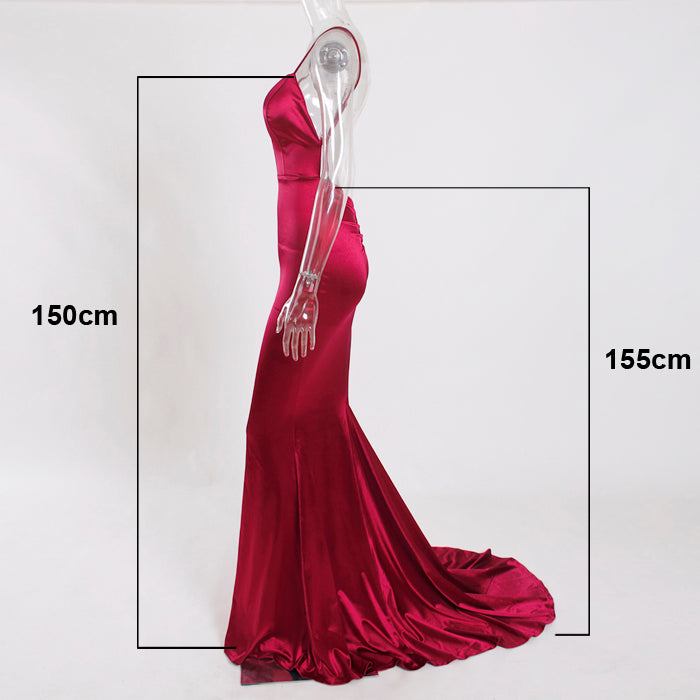 Robe de soirée rouge en satin pour femme