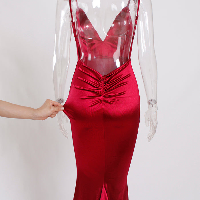 Robe de soirée rouge en satin pour femme