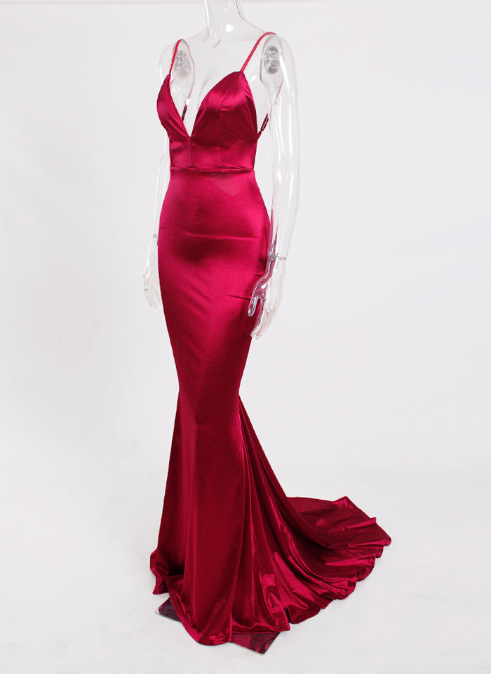 Robe de soirée rouge en satin pour femme