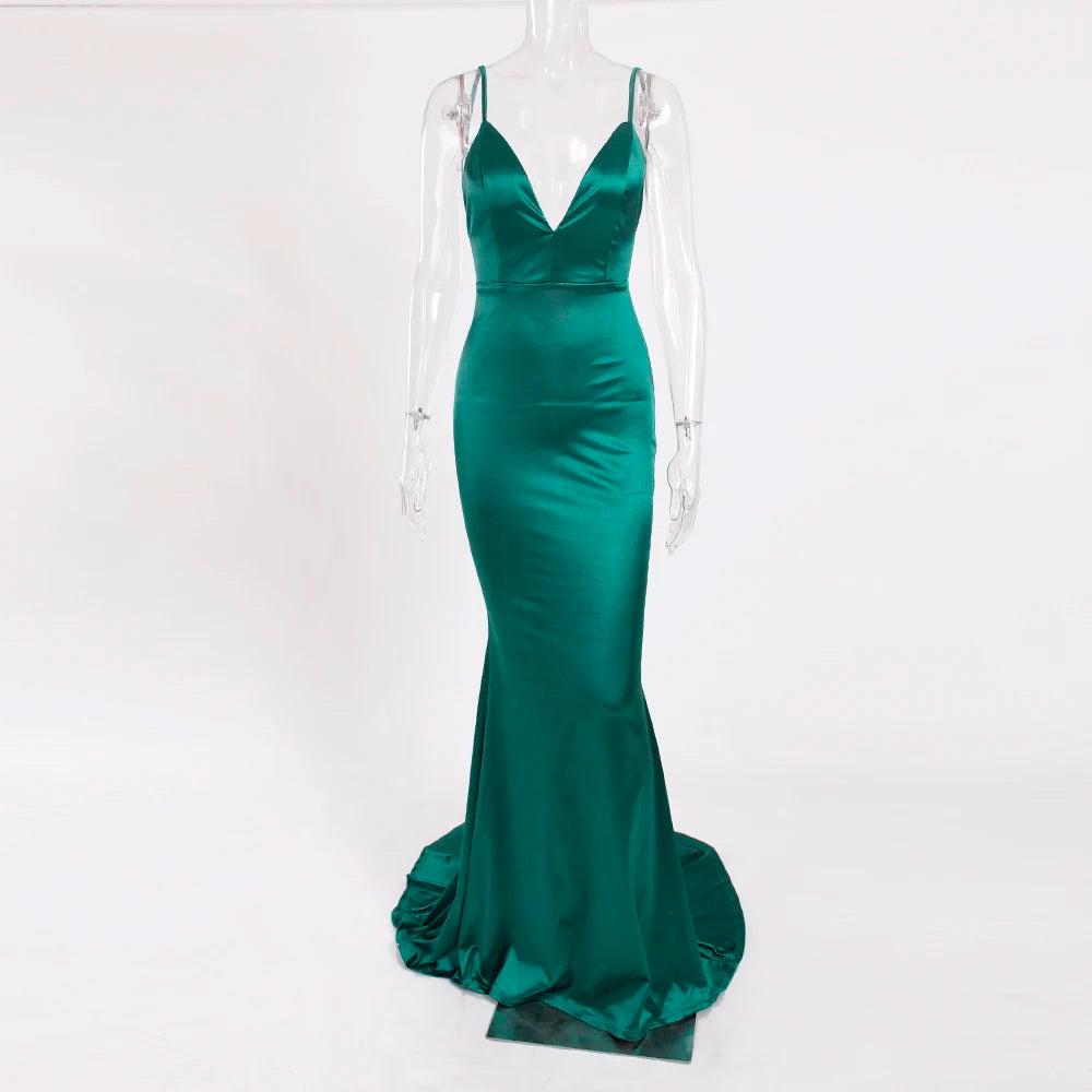 Robe de soirée rouge en satin pour femme