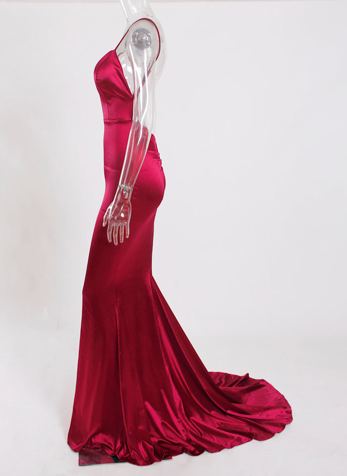 Robe de soirée rouge en satin pour femme