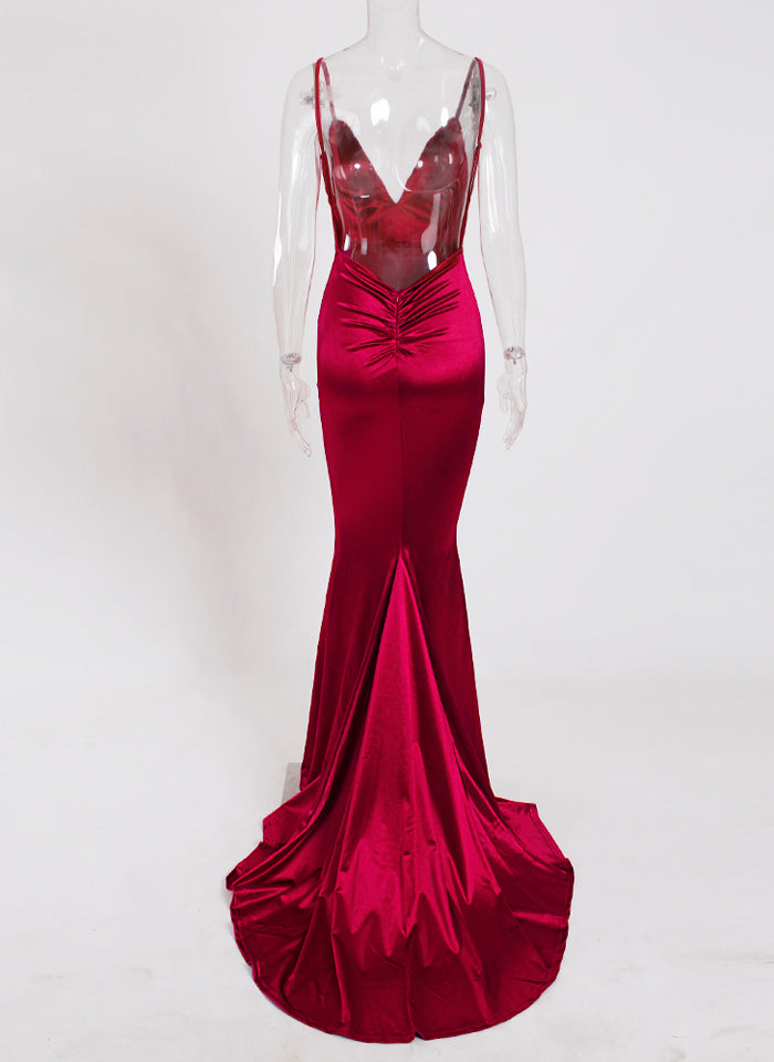 Robe de soirée rouge en satin pour femme