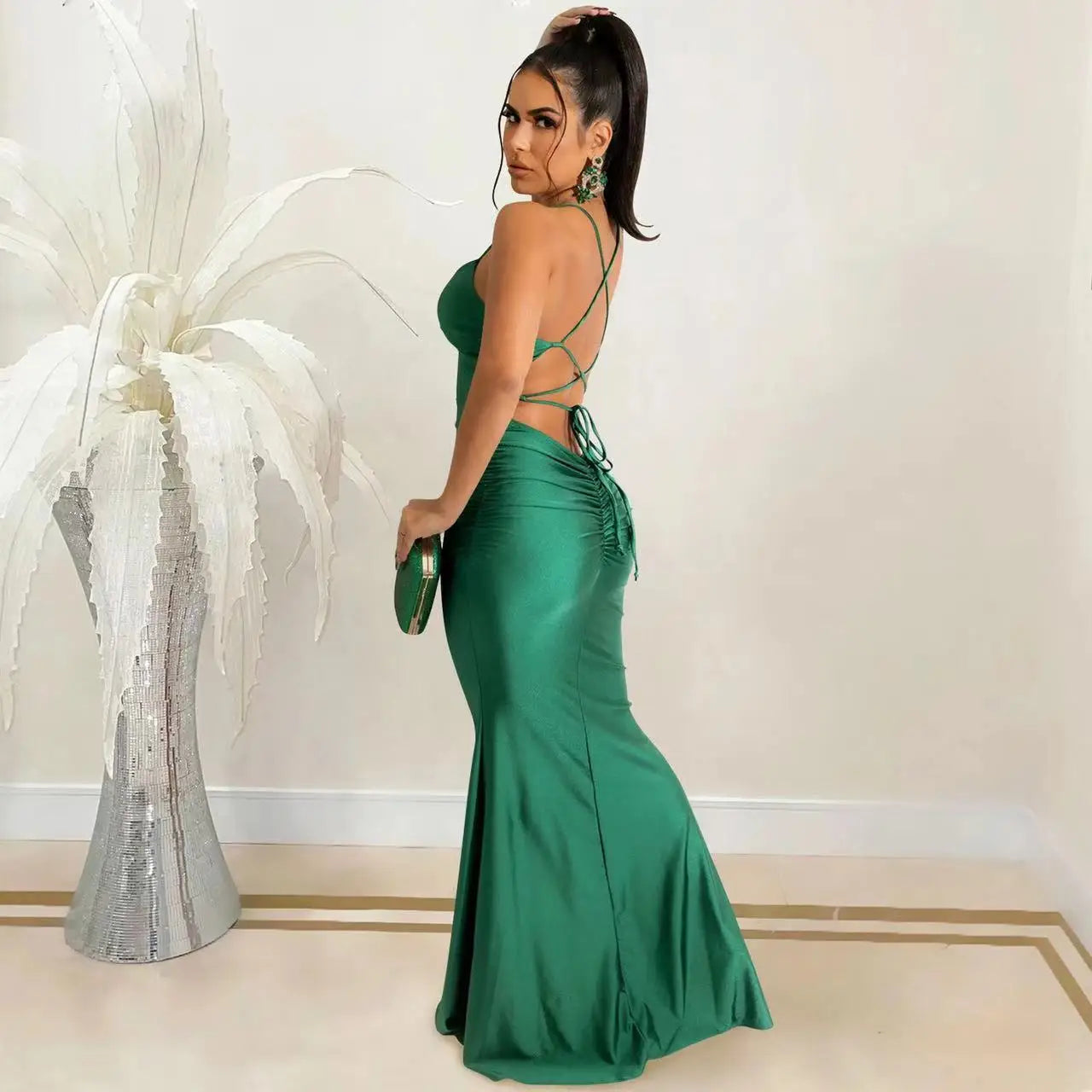 Robe sexy solide en satin pour femme