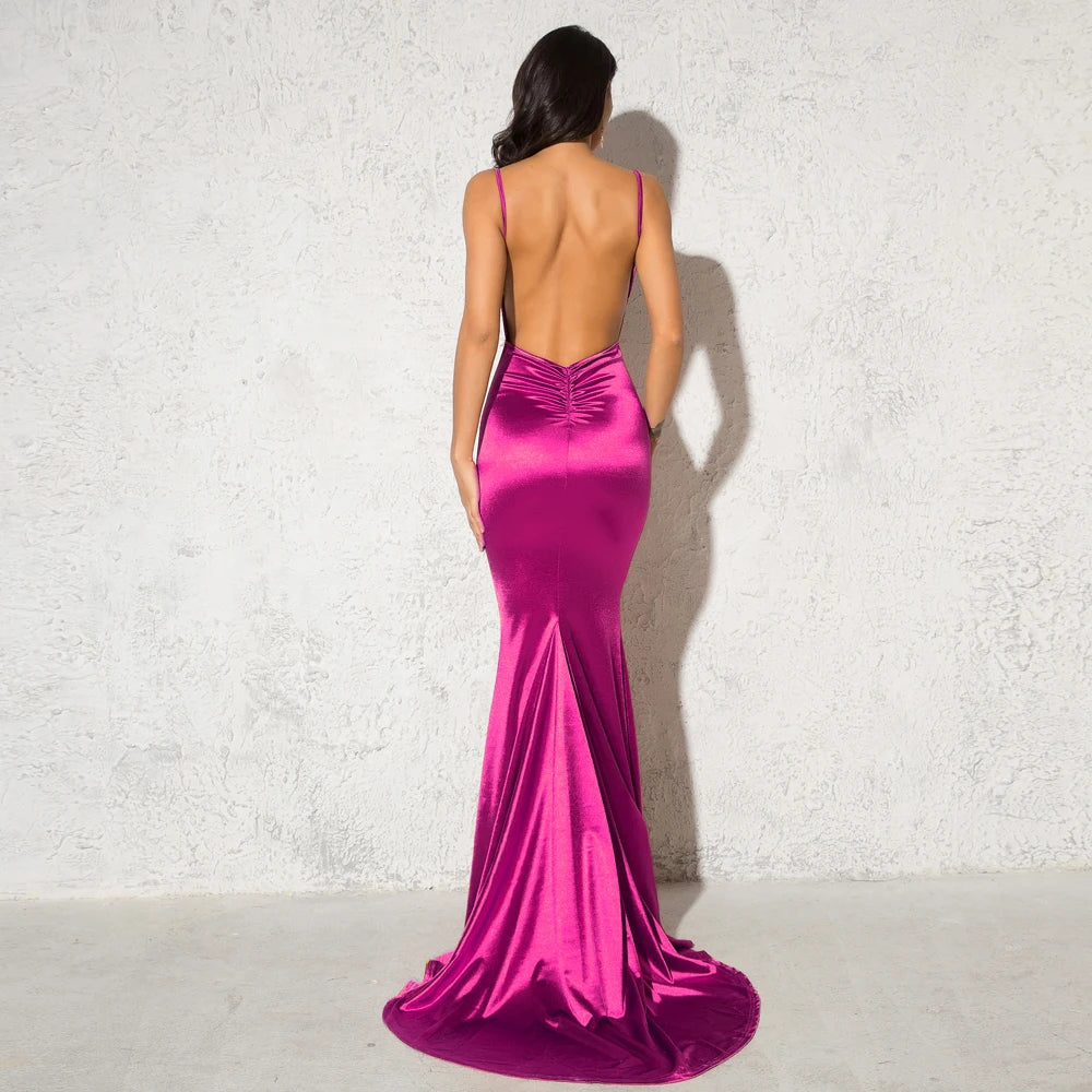Robe de soirée rouge en satin pour femme