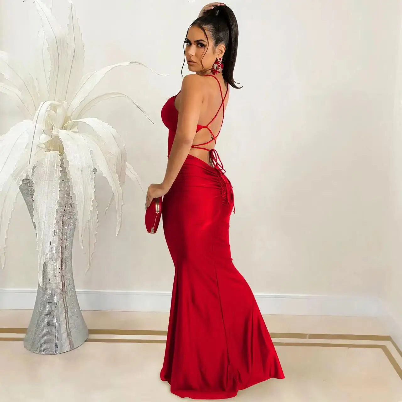 Robe sexy solide en satin pour femme