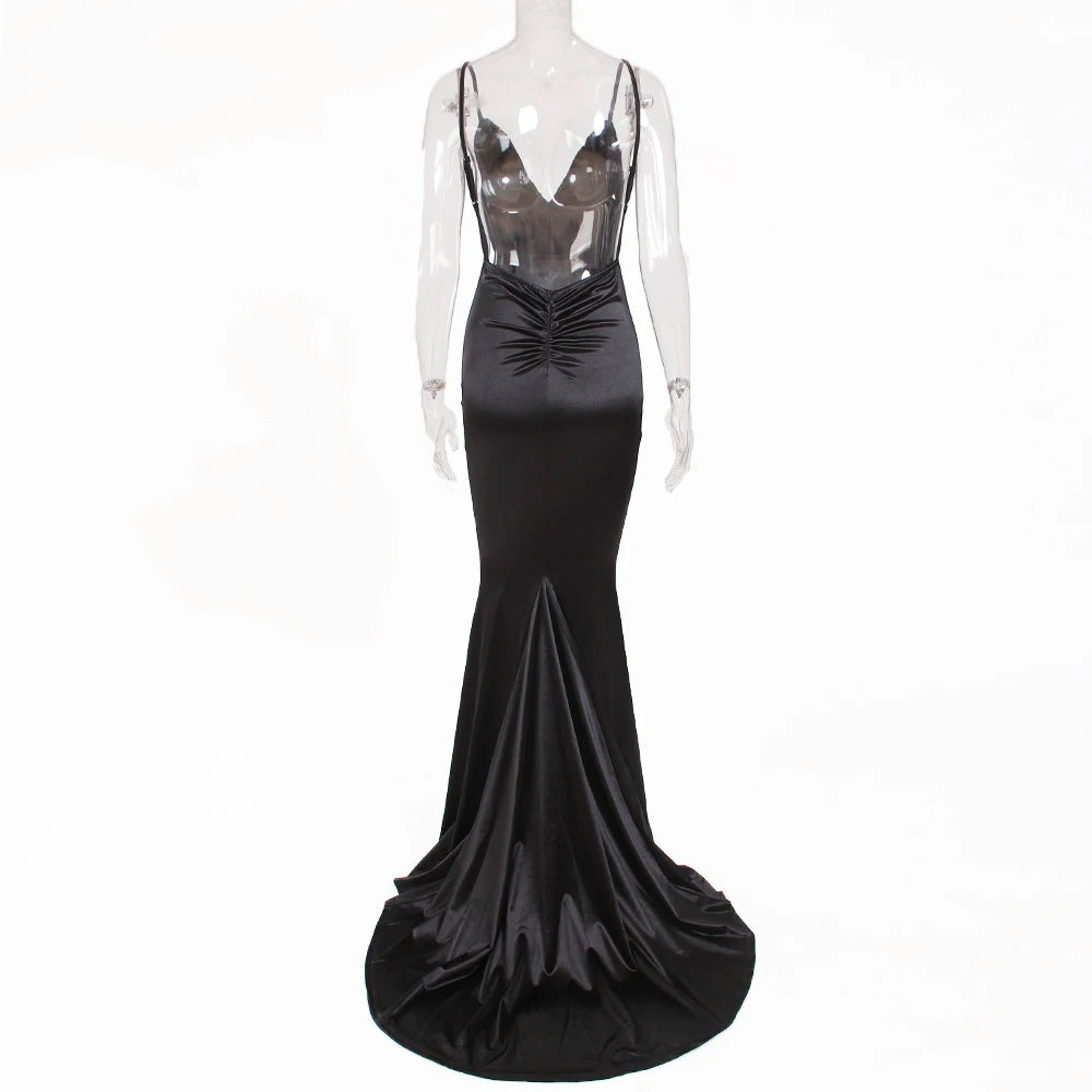 Robe de soirée rouge en satin pour femme