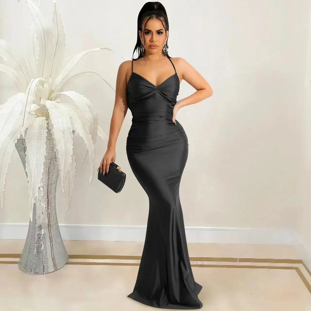 Robe sexy solide en satin pour femme