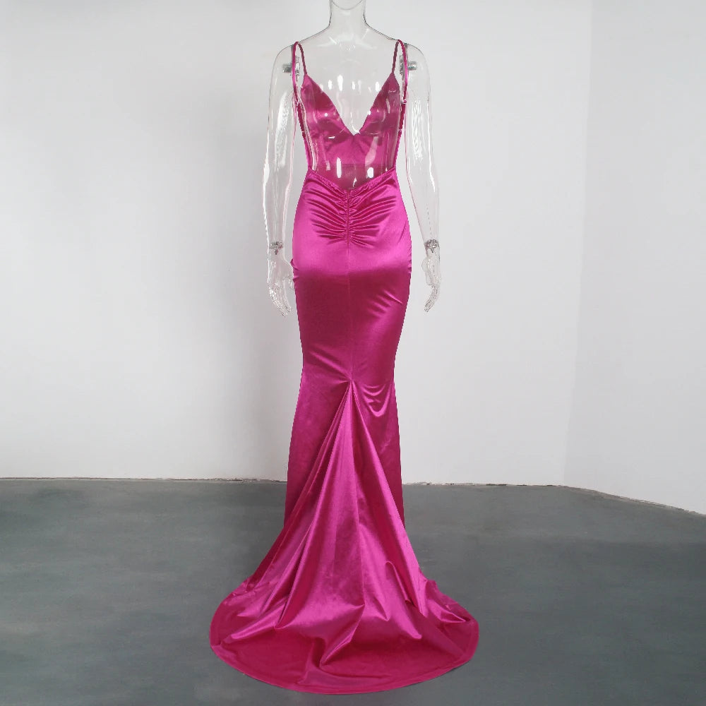 Robe de soirée rouge en satin pour femme