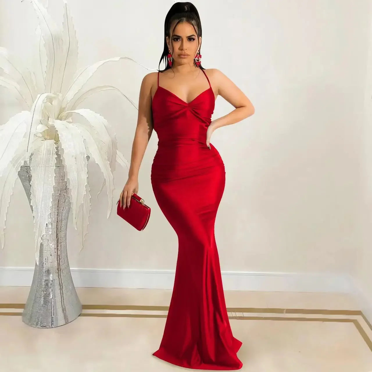 Robe sexy solide en satin pour femme