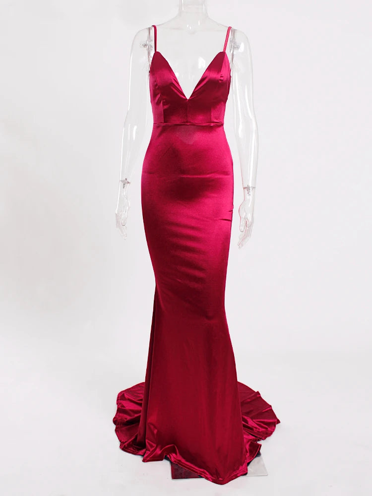Robe de soirée rouge en satin pour femme