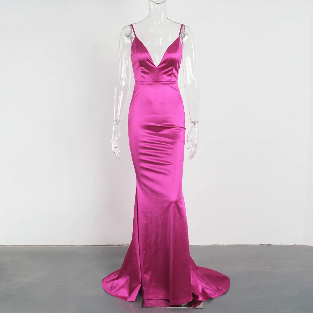 Robe de soirée rouge en satin pour femme