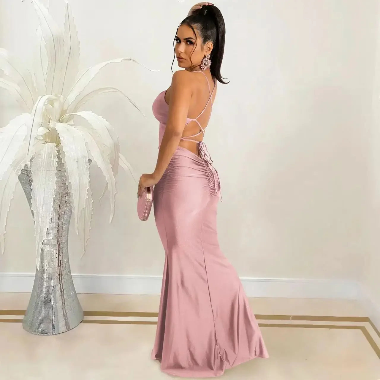 Robe sexy solide en satin pour femme