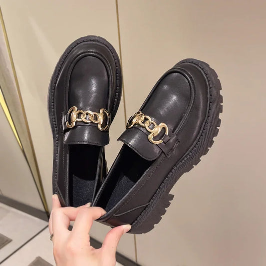 Femmes Chaussures mocassins Femmes en Métal Chaîne Boucle Dames Talons Noir