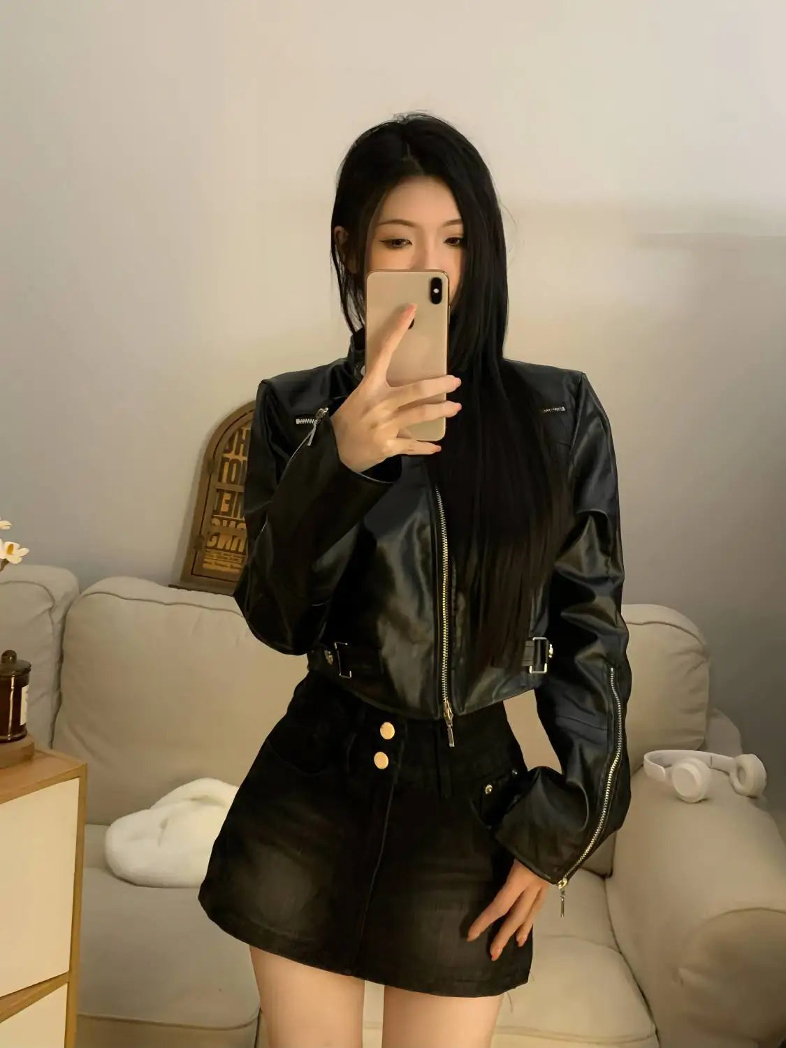 Veste en cuir demi pour femme