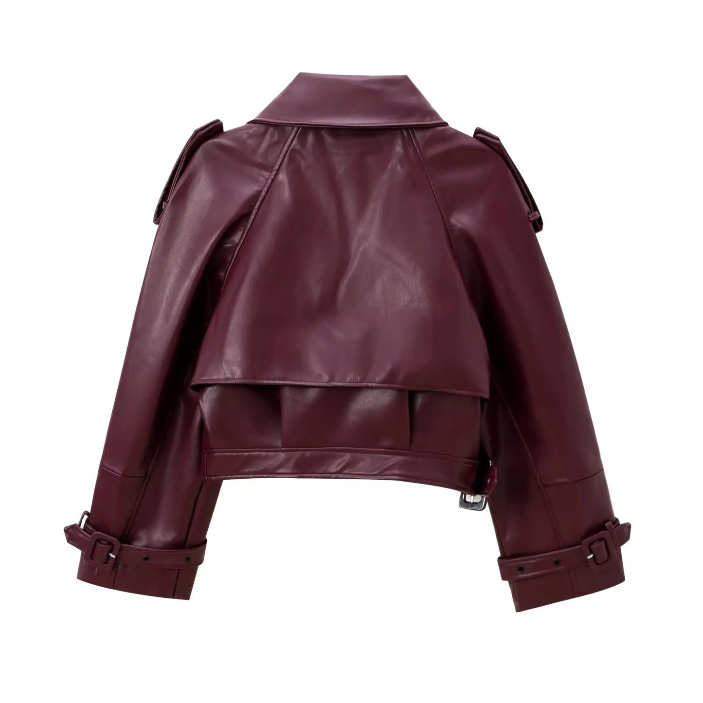 Veste en cuir rouge bordeaux pour femme