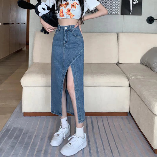 Longue jupe d’été en jean pour femme 
Summer Vintage Sexy