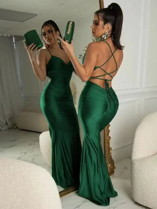 Robe sexy solide en satin pour femme