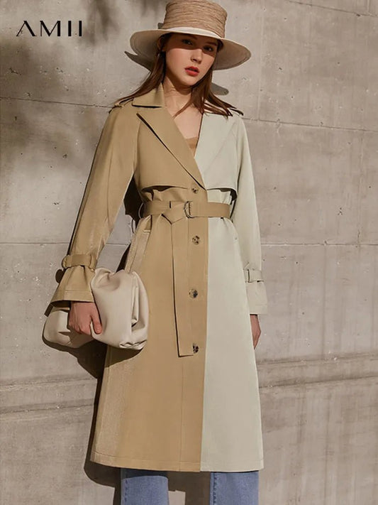 Amii Minimalism Trench Coat Casual Lapel Patchwork Single Breasted