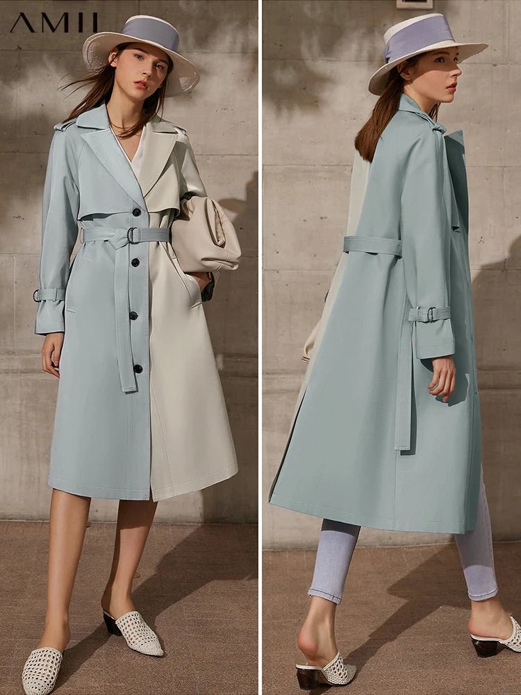 Amii Minimalism Trench Coat Casual Lapel Patchwork Single Breasted