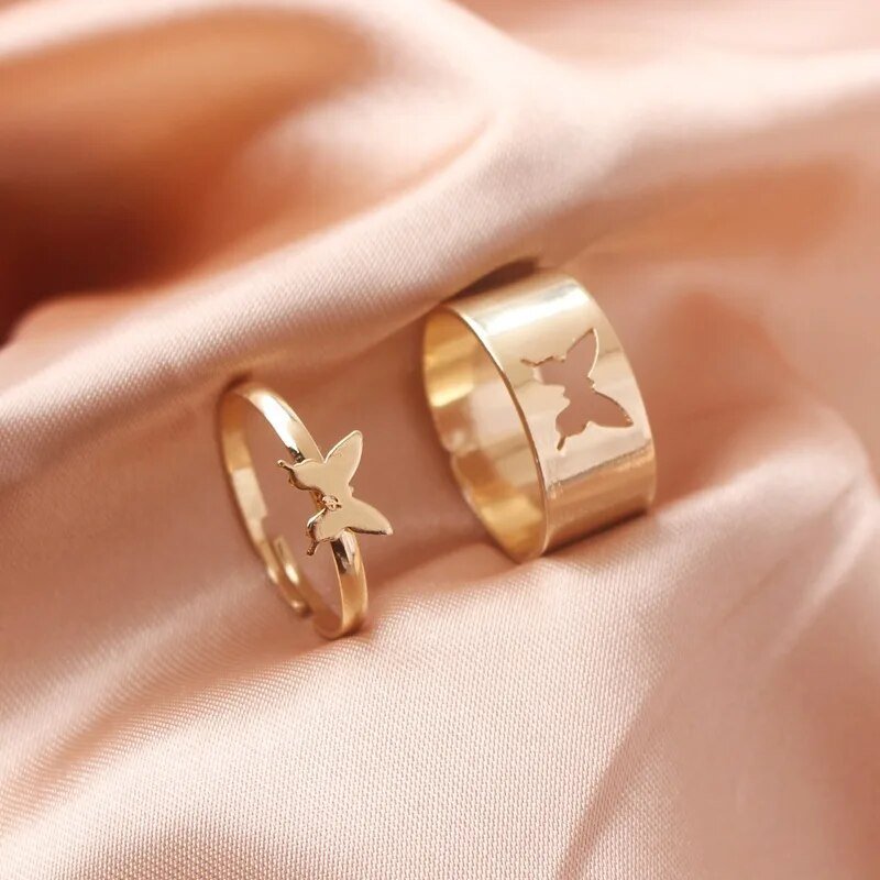 Silver Color Butterfly Rings for Women Men Couple Rings Set Friendship Engagement Wedding Open Ring