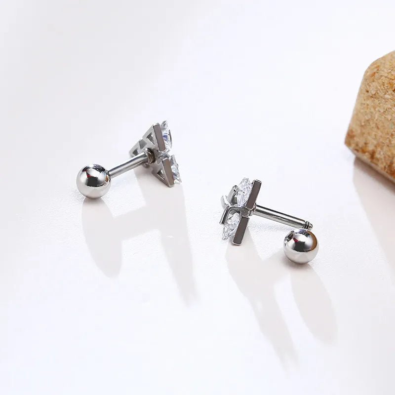 Triangle Pierced Crystal Zircon Men's Stud Earring, Stainless Steel Minimalist Small Stud Earring