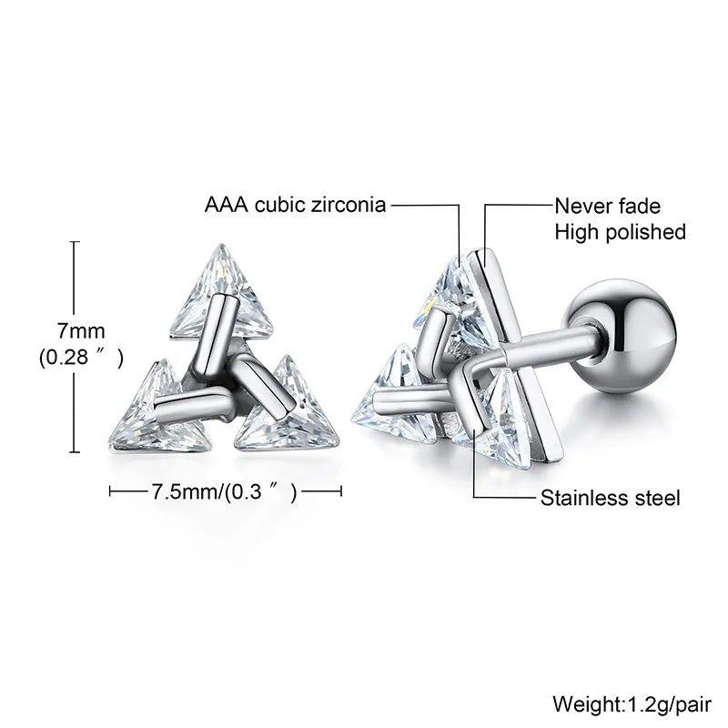 Boucle d'oreille à clous pour hommes en cristal et Zircon percés en Triangle, petits clous minimalistes en acier inoxydable