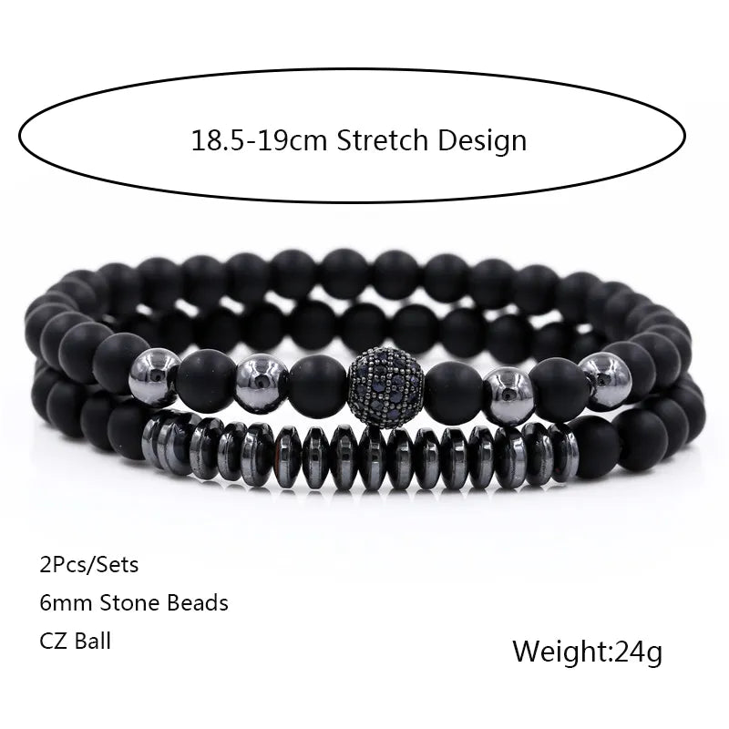 Charm Bracelets Sets 6mm Matte Beads Stone Bracelet Men Women