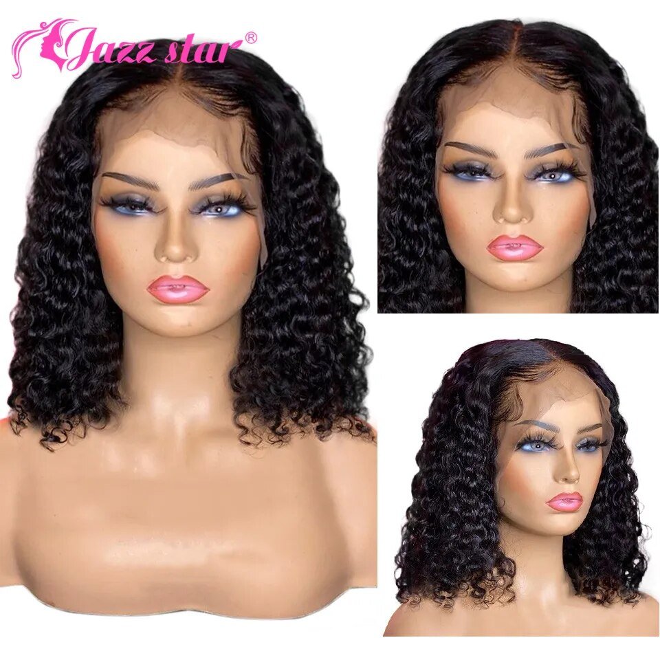 Brazilian Curly Human Hair Wig Bob Lace Front Wig 13x4 Lace Front Human Hair Wigs Pre plucked Non-Remy Perruque Cheveux Humain