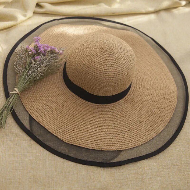 Chapéu de palha de verão anti-UV com aba larga para senhora