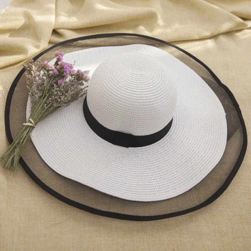 Ladies' wide brim anti-UV summer straw hat