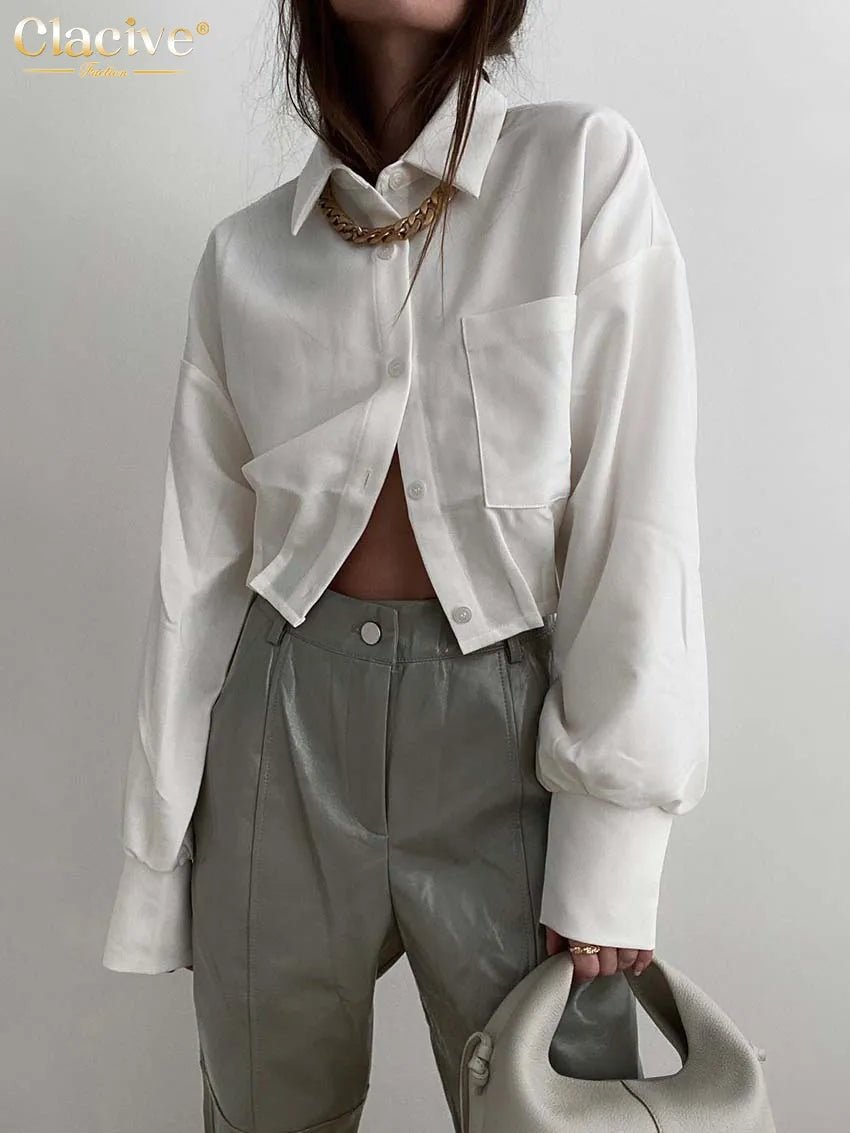 Clacive – chemisiers blancs décontractés  à revers, manches longues, Streetwear