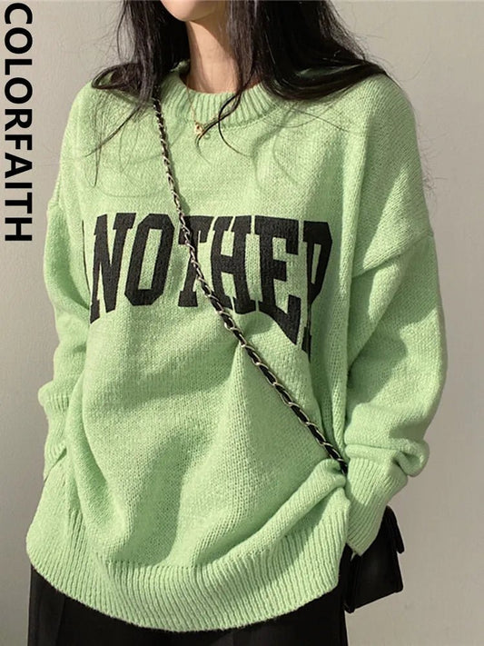 Colorfaith Chic Korean Fashion, Vintage Oversized Knitted Sweaters Elegant