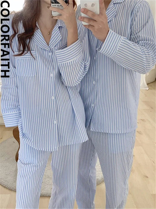 Colorfaith Oversized Babydoll Sleepwear Striped, Pajamas 2 Piece Sets Home Clothes Suit