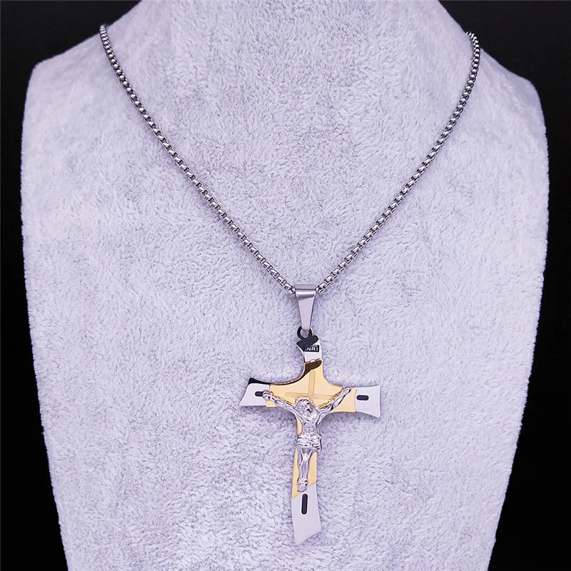 Croix Jésus Crucifix Acier Inoxydable Multicouche