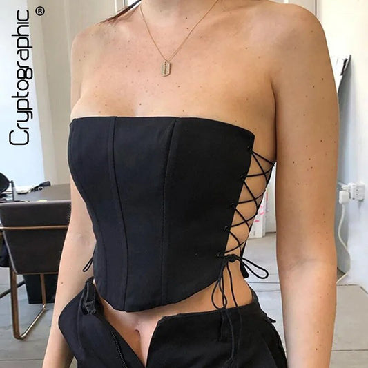 Off Shoulder Strapless Lace Up Sexy Bustier Corset Crop