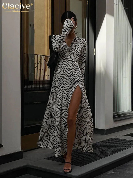 Slit V-Neck Casual Bodycon Zebra Dress