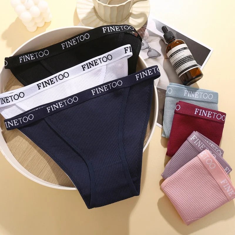 Finetoo 4pcs Women's Cotton Panties Sexy Letter Low Waist Briefs Waffle Elastic Female Underwear Soft Breathable Lingerie S-XL