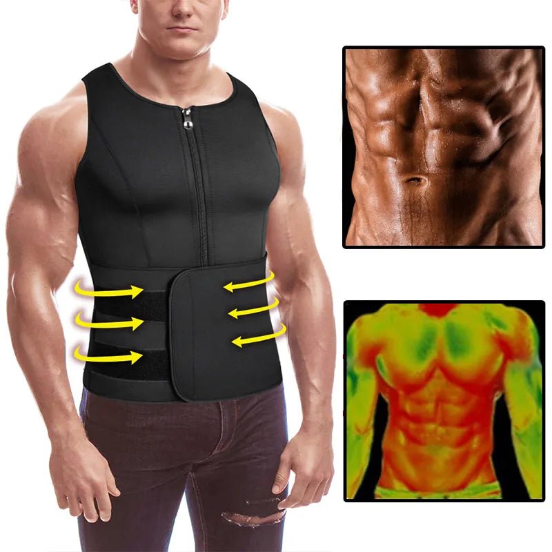 Men Neoprene Sweat Vest Adjustable Waist Trainer Vest Body Shaper with Double Zipper for Sauna Suit