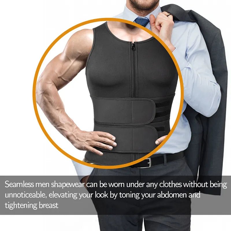 Colete masculino de neoprene para suor, colete modelador de cintura ajustável com zíper duplo para roupa de sauna