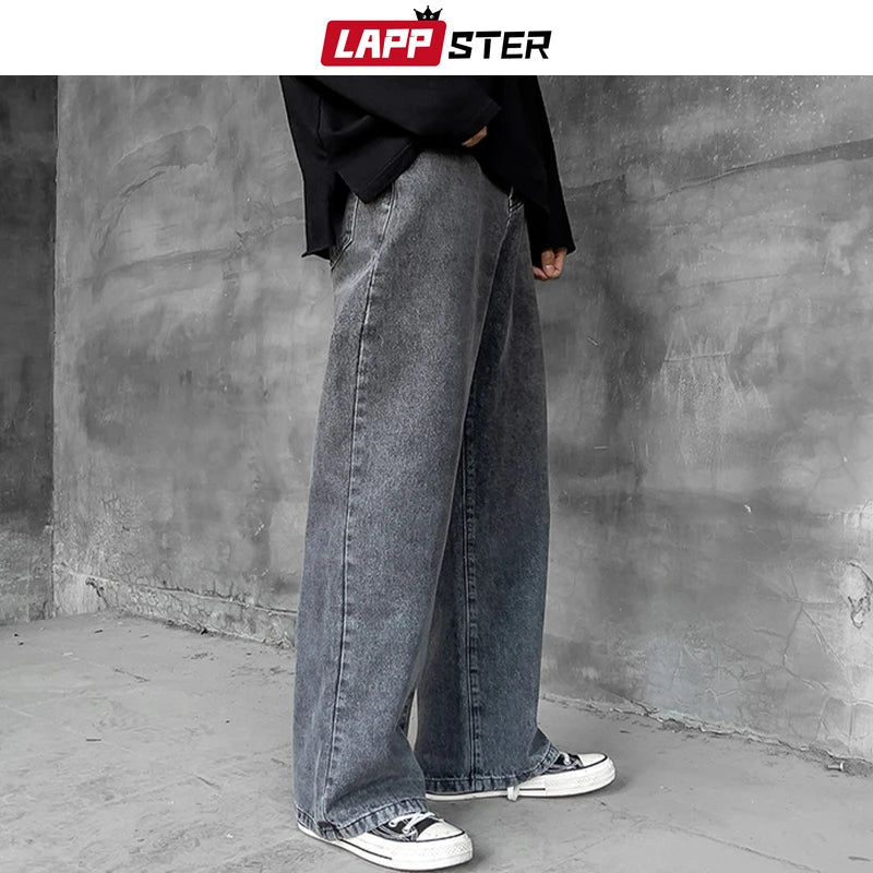 LAPPSTER Streetwear jambes larges Baggy jean  Harajuku Vintage bleu Denim  décontracté Cargo pantalon