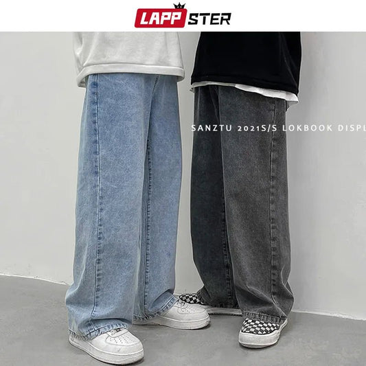 LAPPSTER Streetwear jambes larges Baggy jean  Harajuku Vintage bleu Denim  décontracté Cargo pantalon