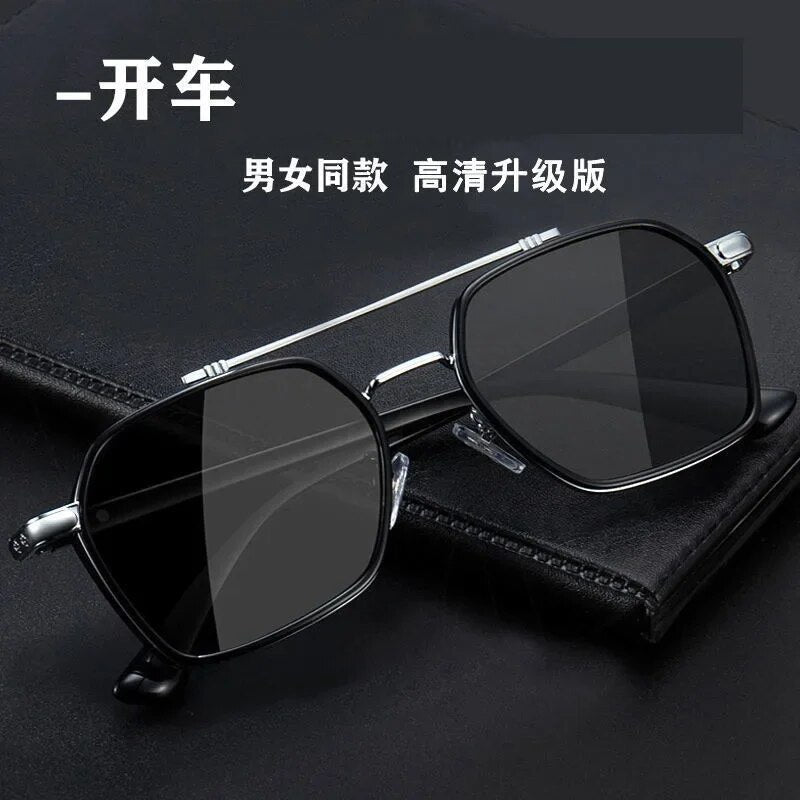 Double Beam Square Metal Polarized Sunglasses
