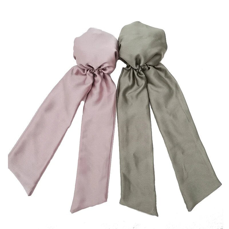 Lystrfac Silk Scrunchies Bun Tie Ribbon Solid Color Head Rope Hair Ring