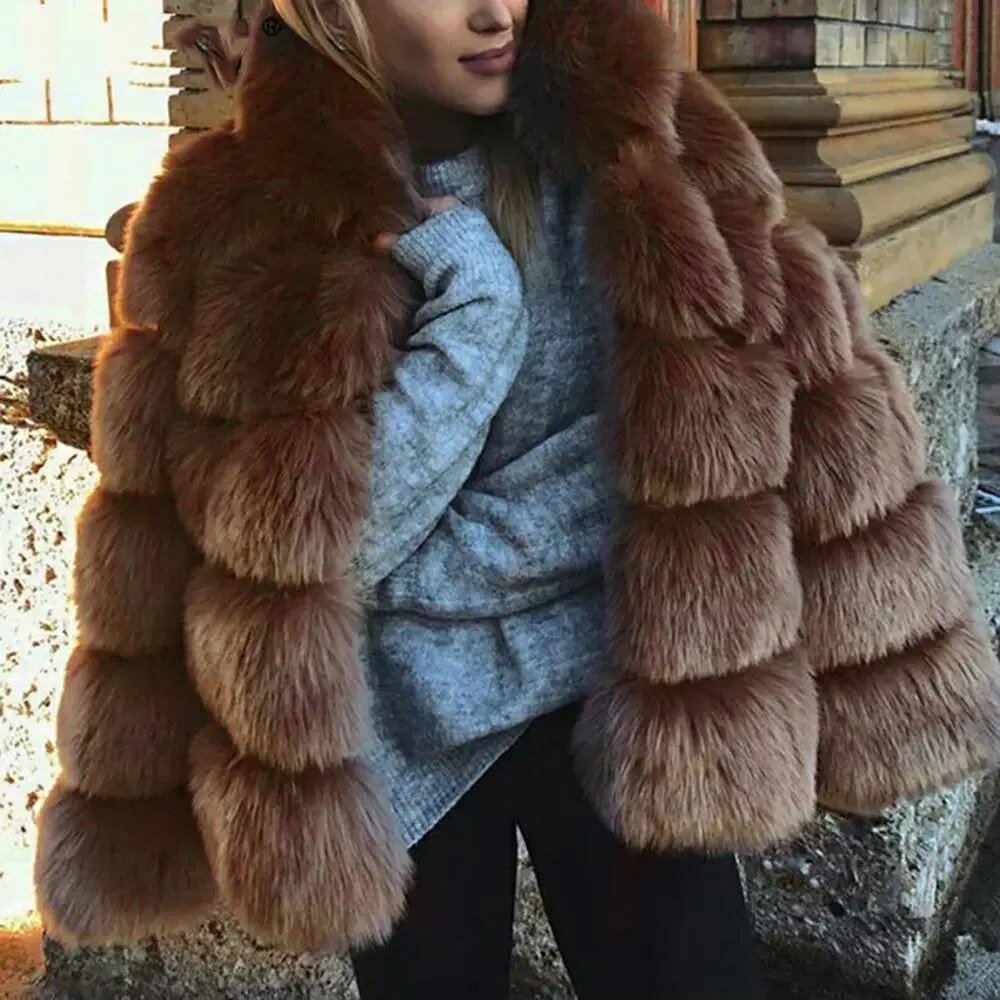 Manteau à capuche à manches longues fausse fourrure veste d'extérieur