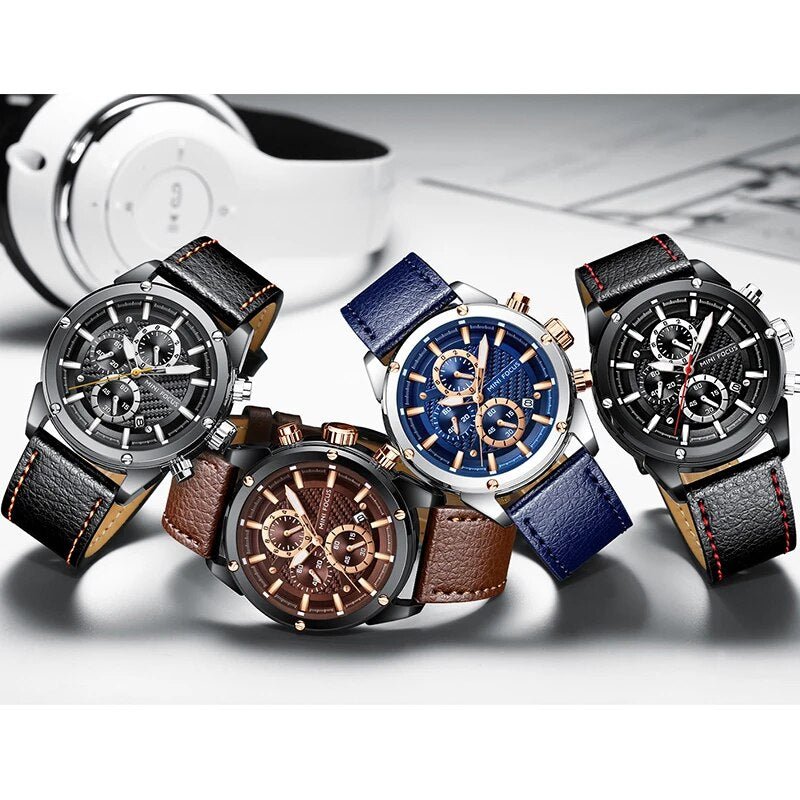MINI FOCUS Sport montre hommes étanche bracelet en cuir chronographe