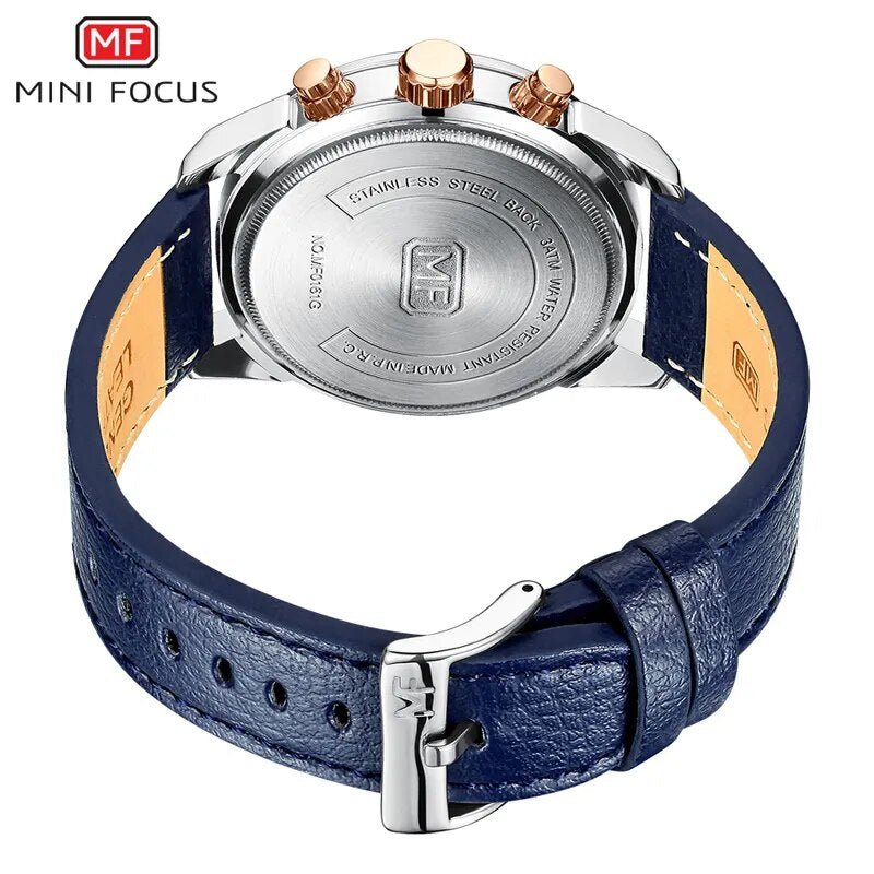 MINI FOCUS Sport montre hommes étanche bracelet en cuir chronographe