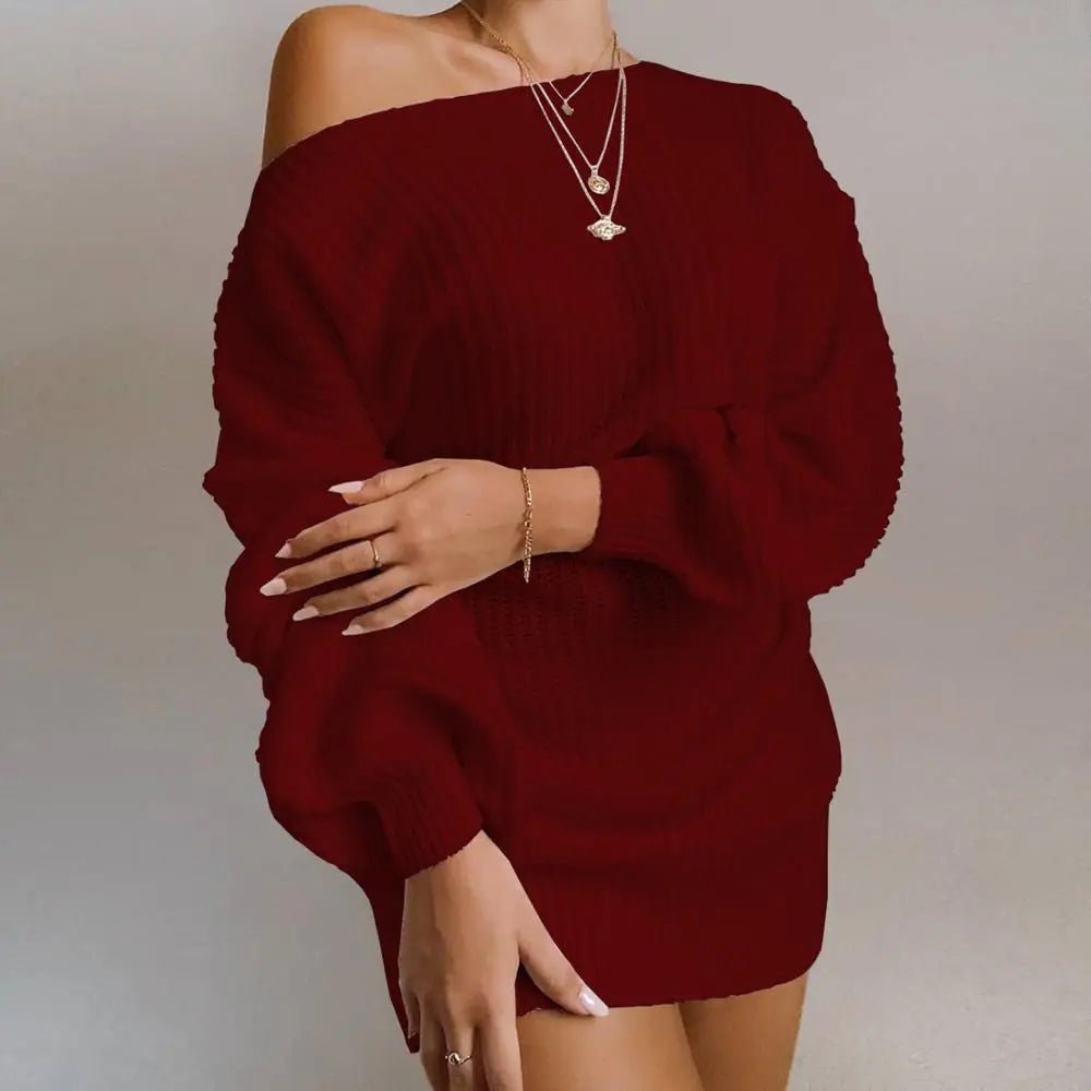 Loose Jersey Long Sleeve Balloon Sweater Mini Dress