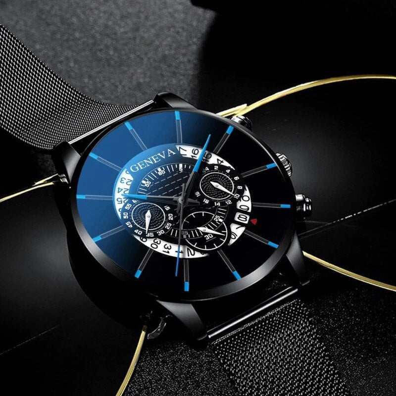 Relógio masculino oco moda ultrafina malha de aço inoxidável cinto quartzo