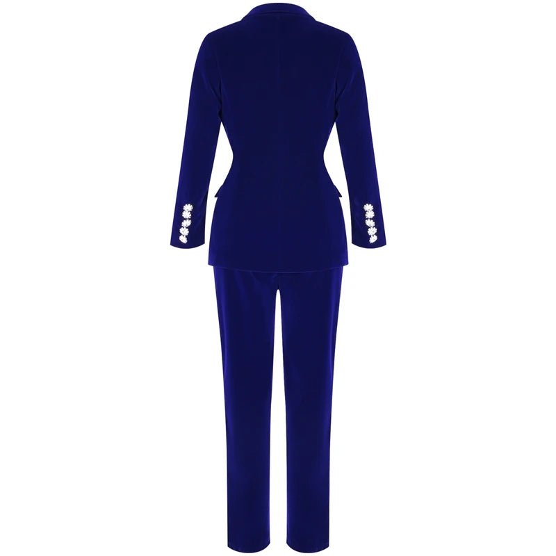 Conjuntos de verão Ocstrade, azul marinho com decote em V manga comprida sexy conjunto de 2 peças roupas de alta qualidade conjunto de duas peças terno