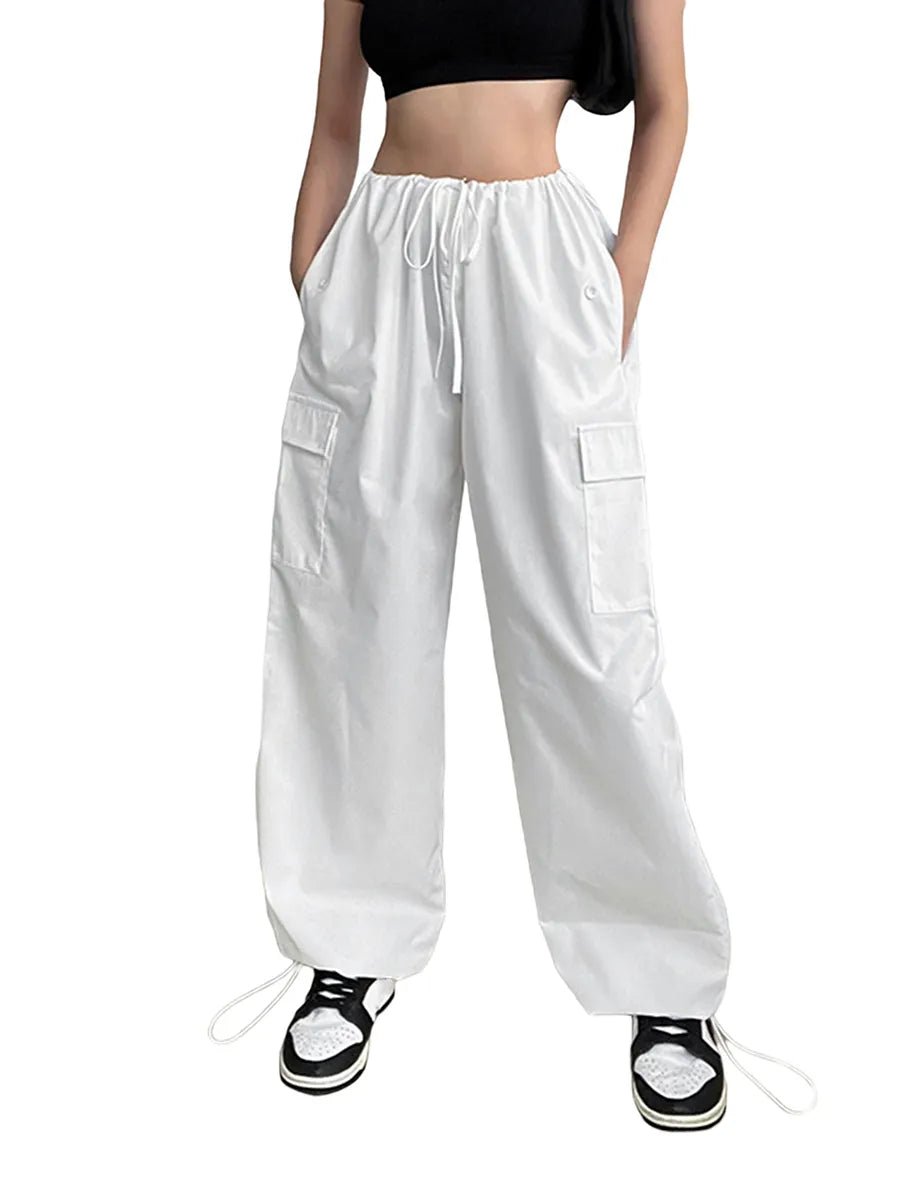 Pantalon cargo ample pour femme - Taille basse - Cordon de serrage